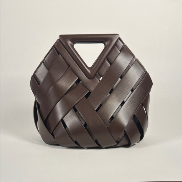 Verano Hill Natalie Handbag – Brown Woven Vegan Leather with Triangle Handle - Picture 1 of 5
